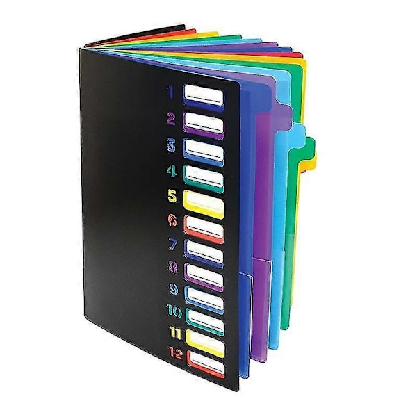 24 Lommer Klar Ekspanderende Arkivmappe med 12 Fargede Faner, Holder 300 Ark, Arkivorganisator, Nummerert På