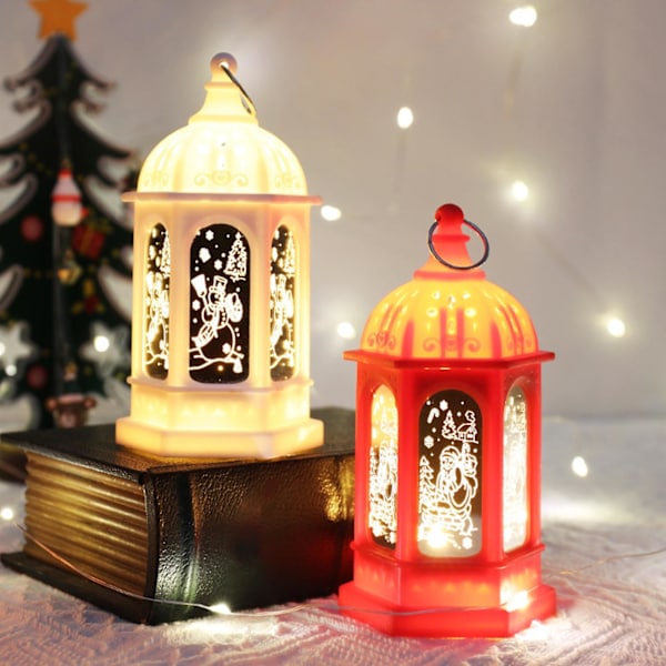 Retro LED Jul Flamma Nattlampa Med Hängande Ring Snögubbe Julgran Element Livfull Färg Jullampa Gåva KaesiWhite