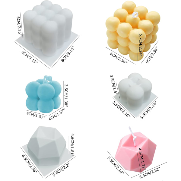 3 Pak Silicone Stearinlysforme, 3D Boble Terning Vokslysfremstilling