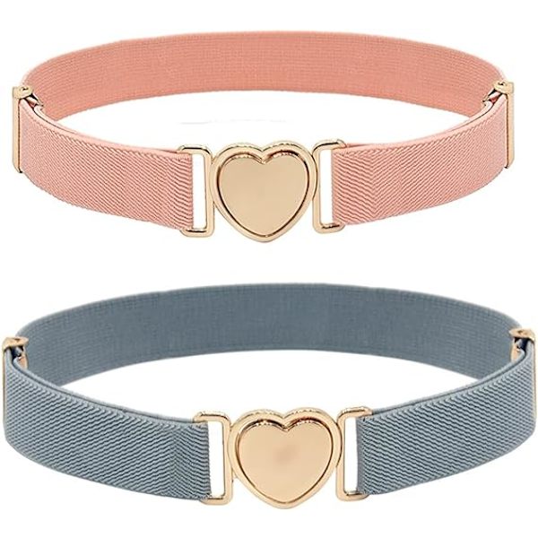 2 st flickor bälte, rosa och grått justerbart stretchbälte, flickor St