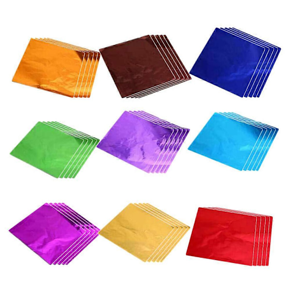 900 st Färgglatt Aluminiumfoliepapper Te Förpackningspapper Present Matförpackningspapper för Förpackning av Choklad (100 st per Förpackning, Blank Yta Blandade Färger)
