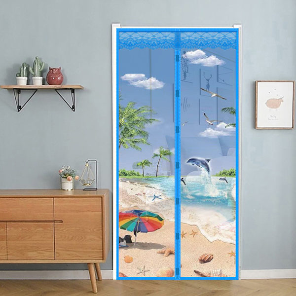 Én sæt (trykt strand himmelblå, ca. 90*210cm) Magnetisk Dør S