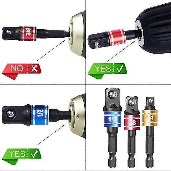 1/4\", 1/2\", 3/8\" Hex till fyrkantsadapter