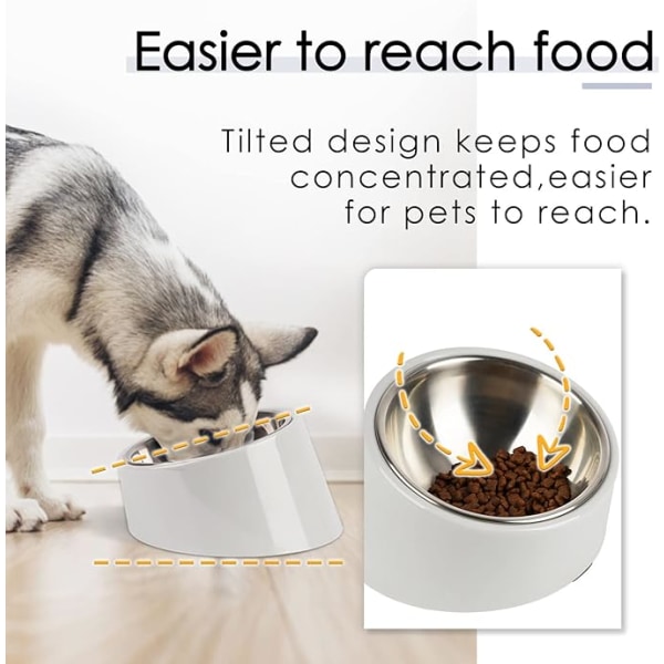 /#/Skål til hundekat  Skrånende skridsikker skål Moderne elegant melaminstøtte med aftagelig rustfri stålskål Solid Robust/#/