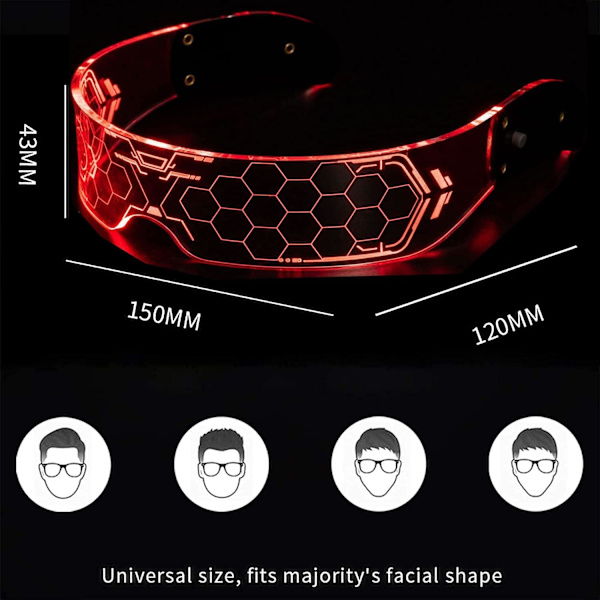 Cyberpunk LED-glasögon med belysning, Futuristiska LED-visirglasögon Elec