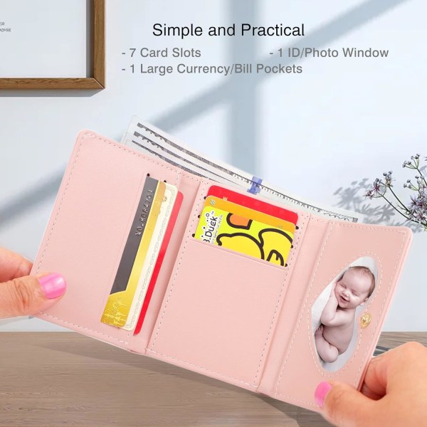 Söt plånbok för kvinnor, liten läder Trifold-plånbok med ID