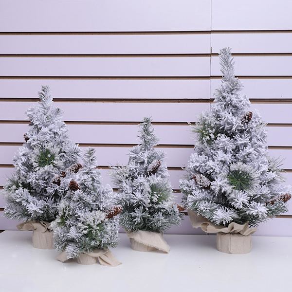 Bordsjulgran Snötäckt Tallkotte Realistisk Naturlig Gåvor Scenlayout Flockad Heminredning Mini Cederträ Julgran Party Favörer Kaesi40cm