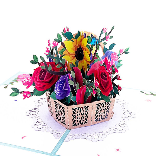 Rosekurv pop-up-kort, håndlaget blomsterhilsenskort, 3D Mothe