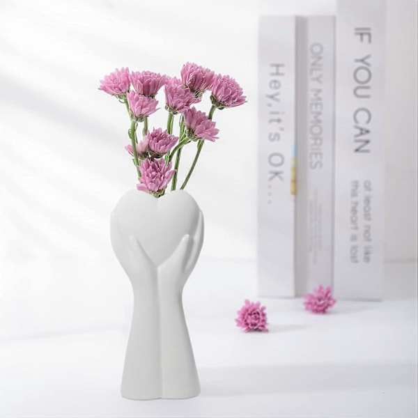 Hvid Blomstervase Hånd Holder Hjerte Dekorativ Vase, Moderne Nordisk