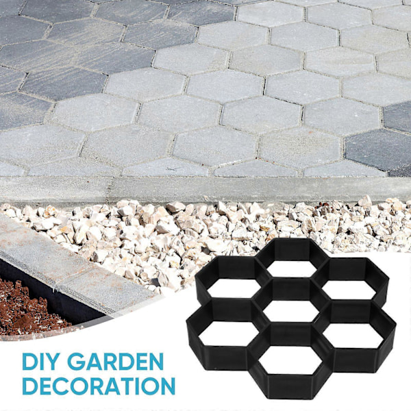 Hexagon Murstensform Plast Cement Gulvfliseform DIY Gulvform til Havegang Belægning (Sort)