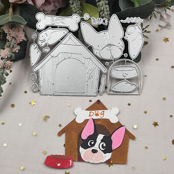 Metalliska Die Cuts Husdjur Hundhus Prägling Schabloner Skär Dörrar För Korttillverkning DIY