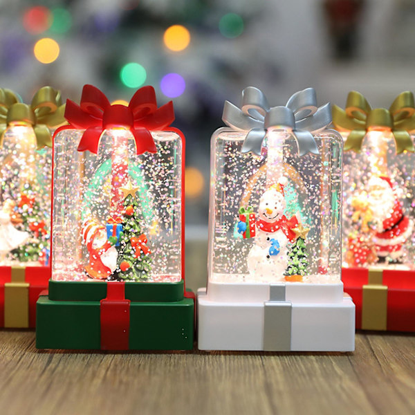 Julbelysning Klar Presentförpackning Form 3d Jultomte Snögubbe Träd Glitter Paljetter Romantisk Varm Belysning Skrivbordslampa Festtillbehör Present KaesiD