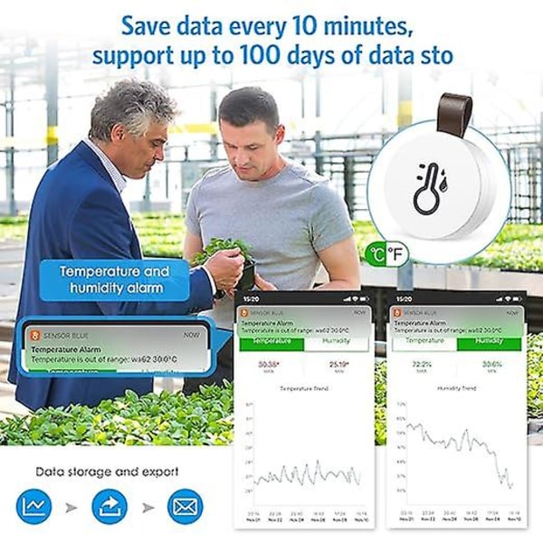 Bluetooth Termometer Hygrometer, Mini Inomhus Termometer med App, Datalagring, Temperaturövervakningssensor, Ansluten Termometer för Hem, Kontor,