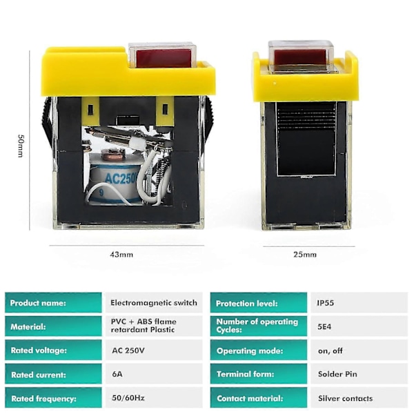 Trykknappbryter, Elektromagnetisk Bryter KJD6 5E4 AC 250V 6A PÅ/AV Vanntett Trykknappbryter Nødstoppbryter(K6)