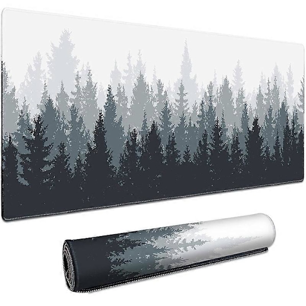 Spillemusematte skogbakgrunnsmønster musematte utvidet musematte bordmatte sklisikker gummimusematte sydd kant tynn matte (800*300*3mm) - Tre