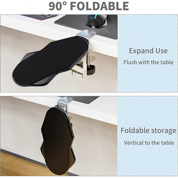 Ergonomiskt Armstöd för Skrivbord, 180° Roterbart Handledsstöd, Armbågsstöd Förlängning Skrivbord Justerbart Datorunderarmsstöd för Arbetsstudier, Svart