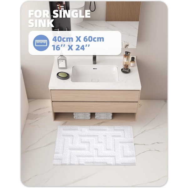 Skridsikker Bademåtte 40x60cm Hvid, Absorberende og Vaskbar Badeværelse