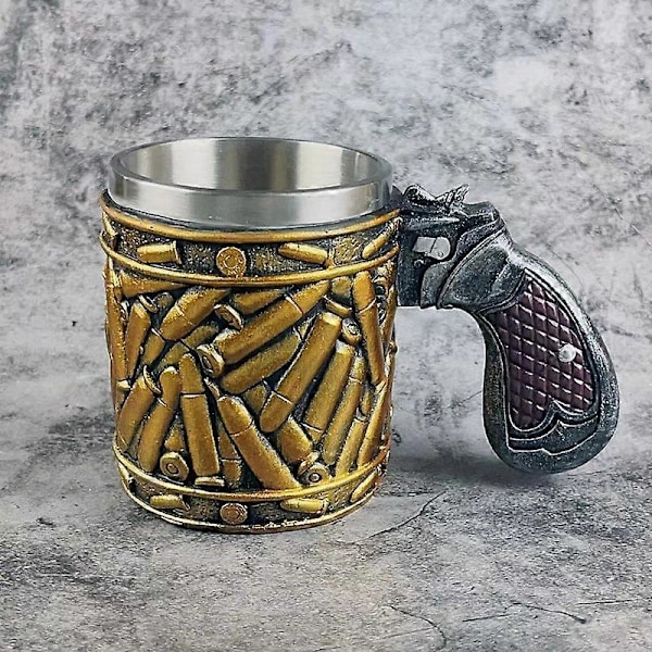 Ölmugg i rostfritt stål med kulmönster, Revolver Gun Bullet Beer Cup, present till pojkvän, far