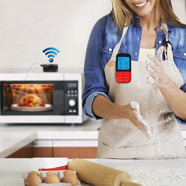 Dubbel Probe Digital Termometer Trådlös Programmerbar Temperaturmätare Vattentät Mätare Matlagning BBQ Grill Termometer - Kökstermometer, Vattentät