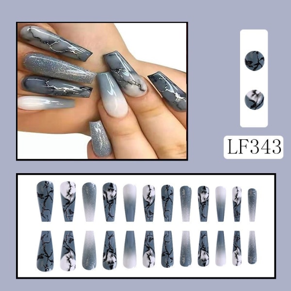 24 stycken Marmormönster (limtyp) Fake Nails Long,Pretty Medi