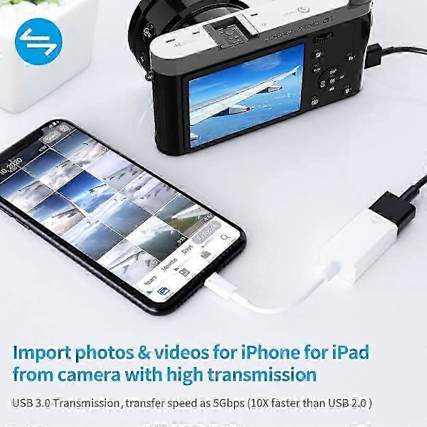 Lightning till USB-kameraadapter, USB 3.0 OTG Data Sync-kabeladapter Kompatibel med iPhone/iPad, USB Hona Stöder Anslutning av Kortläsare, USB-minne, Tangentbord