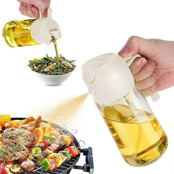 16Oz Oliedispenserflaske til køkken, olivenoliedispenser og oliesprøjte - 470 ml olivenolieflaske - oliesprøjte hvid