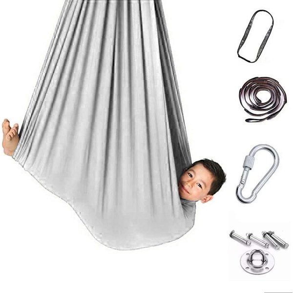 #(Silvergrå) Inomhus- och utomhusgunga elastisk hängmatta stol 280*150cm#