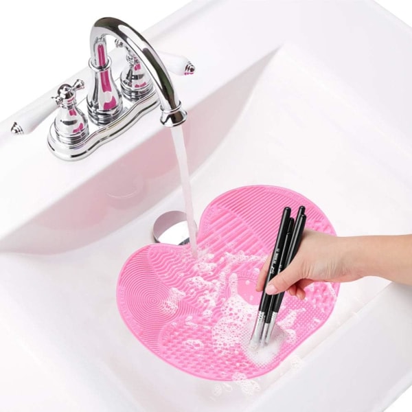 *Rensebørste til rengøring af makeupbørste Rengøringsmåtte Scrubber Board (Pink)*