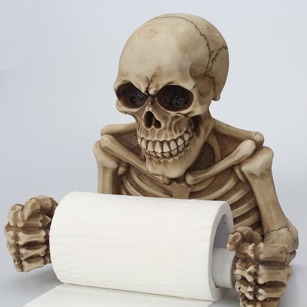 Seinäkiinnitteinen paperipidike koristeena, Resin Skull Toilet Pa