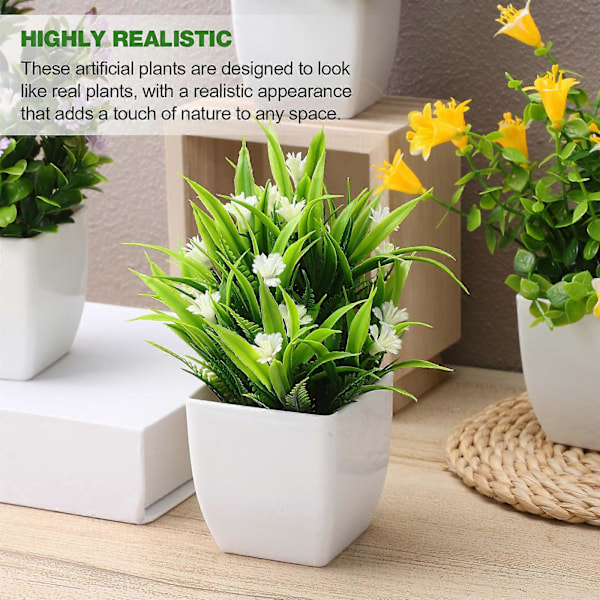 4 stk. falske potteplanter, kunstig plante, realistiske planter, falske potteplanter, estetiske falske planter