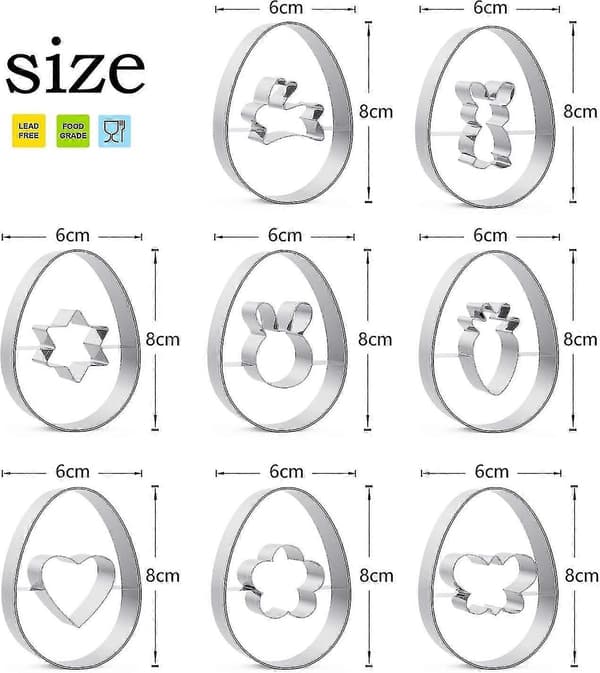 Cookie Cutter Easter 8 stk - Mini Linzer kjeksutstikkere i rustfritt stål