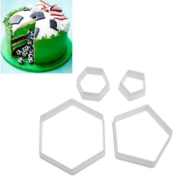 Fodboldkageudstikker, Hexagon Kageudstikker, Fodbold Kagetoppers - 4 Størrelser Kageudstikker