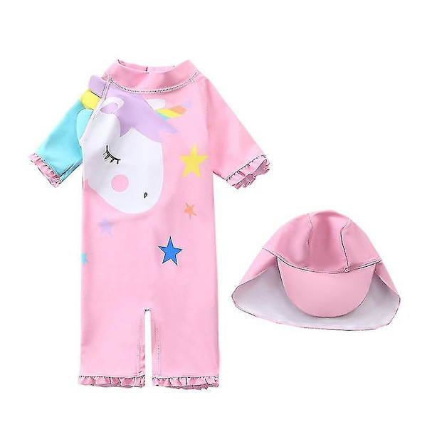 7-24kg Pojkflickors Baddräkt med Lång Ärm och Ponnytryck, Söt Baby Prinsess Baddräkt