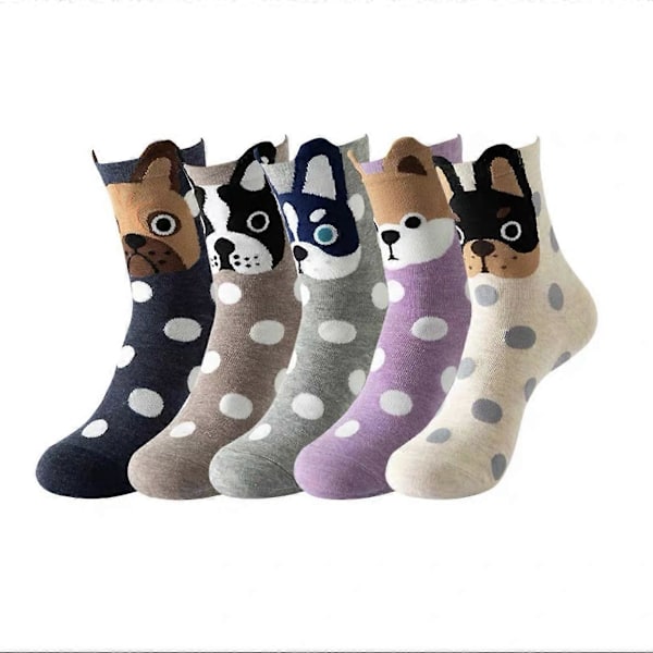 5 par Dam Kattstrumpor Kattgåvor Söta Djurstrumpor Hund Uggla Gåvor till Kvinnor Beige, blå, khaki, fuchsia, grå, en storlek passar alla