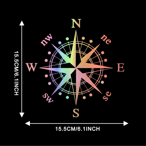 2 stk 15,5 cm (farge) bilhette-klistremerke, bilkompass grafisk dekal f