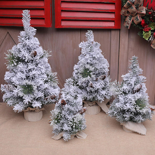 Bordsjulgran Snötäckt Tallkotte Realistisk Naturlig Gåvor Scenlayout Flockad Heminredning Mini Cederträ Julgran Party Favörer Kaesi40cm