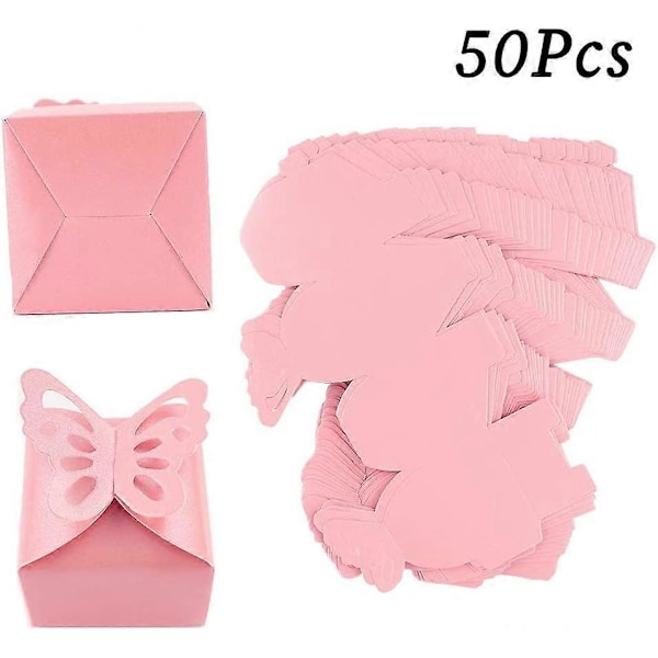 50 Stycken Fjäril Godisask, Bröllopsgåvoask, Festpresentask Rosa, Dekorativ Godisask, Liten Presentask