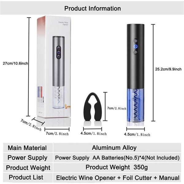 Elektrisk korketrekker, vinflaskeåpner Lufttrykk Korketrekker Cor