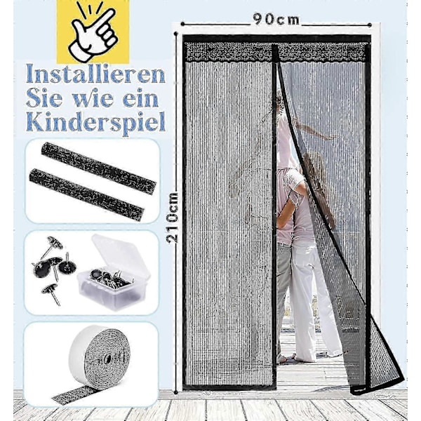 Fluenet Dør Magnet - Ridsefast Insektbeskyttelse Balkondør - 100 X 220 Cm Fluebeskyttelse Terrassedør Uden Boring - Myggenet