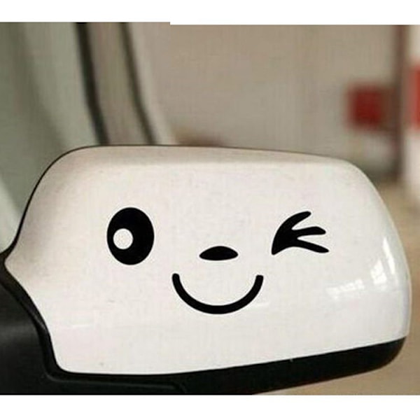 #6 stk. (Sort) Bilspejl Stickers Blinkende Smiley Design Sjov Sød og Glad#