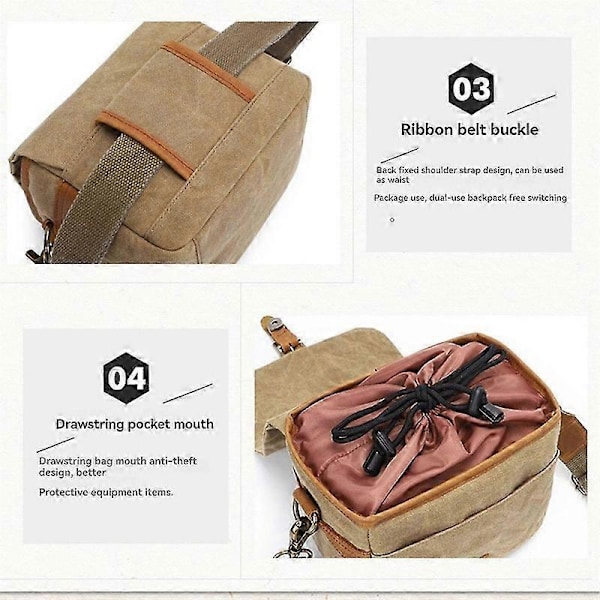 Canvas Slr Kamerakassi Mini Yksittäiset Messenger-laukut Vedenpitävät Kulutusta kestävät Olka-valokuvausreput Khaki