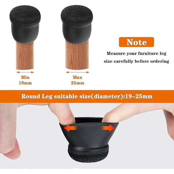 32 Stolarbensskydd med Filt, Silikon Stolsbensskydd, Stolsdynor, Lämpliga för Runda Ben med Diameter 19-25 mm