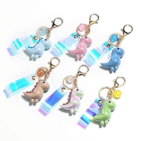 Akryl Sød Kawaii Dinosaur Nøglering Kvinder Piger Nøglering Bil Nøgle Vedhæng Rygsæk Taske Pung Charm Hvid