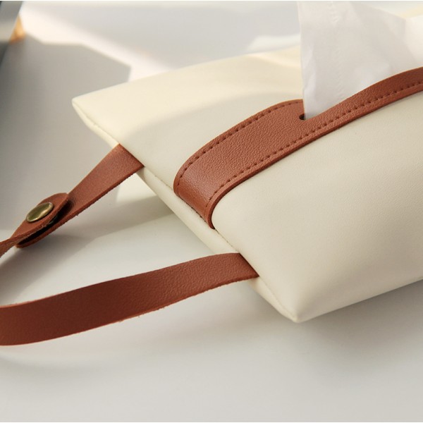 #1 stk simpel farveblokeret tissuepose autotissæske, hvid#