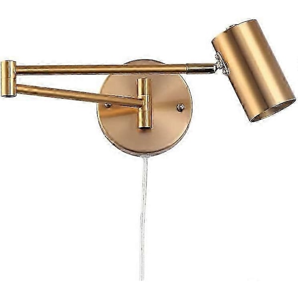 LED Vegglampe med Justerbar Arm og Kabel med Plugg og Bryter Leselys E27 for Stue, Soverom, Nattbord Gull