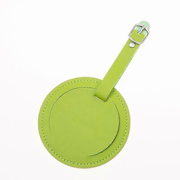 Label Pakke med 2 PU Læder Rejse Bagagemærke ID Tag Etui Navnekortholder med Spænde Grøn Rund Bagage