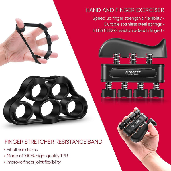 Träningssats för handgreppsförstärkare (5-pack) Underarmsgrepp med justerbart motstånd, handgripare, fingertränare, fingersträckare, greppring och stressreducering