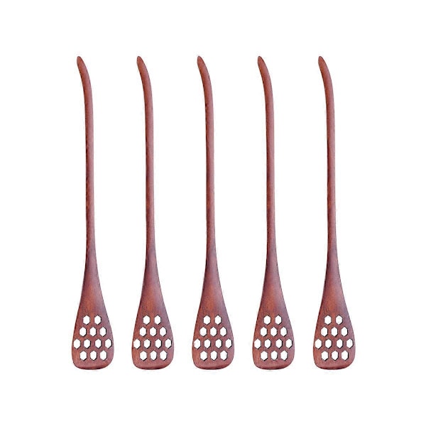 5 STK. Udhulet træ honning omrøringsskeer, japansk stil, honeycomb design, æggeadskiller, blandingsskeer (malingsfarve)