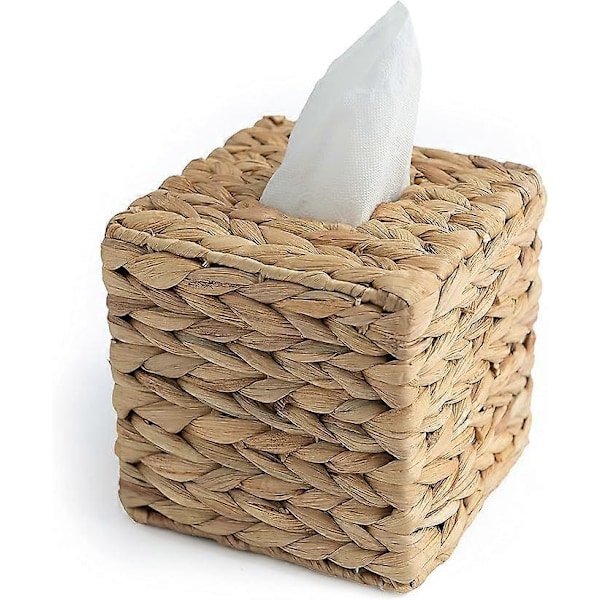 Servietboks Holder - Servietboks Cover Firkantet - Flettede Servietter Terningboks Cover - Boho Dekorativ Vævet Ansigtsserviet Holder på Bord og Badeværelse (Firkantet)