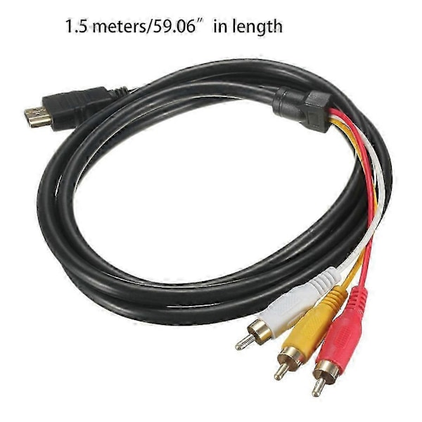 for HDMI til RCA-kabel, for HDMI han til 3-RCA han video audio AV-kabel konnektor adapter transmitter til HDTV, 1,5 m
